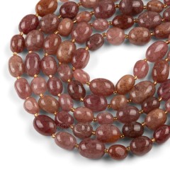 Red Strawberry Quartz Through-drilled Smooth Freeform Nugget Beads Strands, Approx 10-14x12-20mm, 38cm/strand