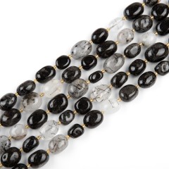 Black Rutilated Quartz Through-drilled Smooth Freeform Nugget Beads Strands, Approx 10-14x12-20mm, 38cm/strand