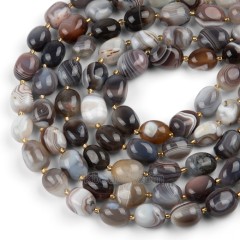 Botswana Agate Through-drilled Smooth Freeform Nugget Beads Strands, Approx 10-14x12-20mm, 38cm/strand