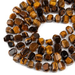 Yellow Tiger Eye Center-drilled Faceted Freeform Nugget Beads Strands, Approx 10-14x12-20mm, 38cm/strand