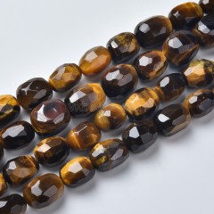 Yellow Tiger Eye Through-drilled Faceted Freeform Nugget Beads Strands, Approx 10-14x12-20mm, 38cm/strand