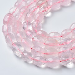 Rose Quartz Through-drilled Faceted Freeform Nugget Beads Strands, Approx 10-14x12-20mm, 38cm/strand