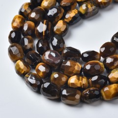 Yellow Tiger Eye Through-drilled Faceted Freeform Nugget Beads Strands, Approx 10-14x12-20mm, 38cm/strand