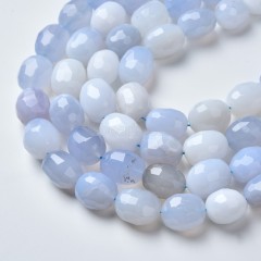 Blue Chalcedony Through-drilled Faceted Freeform Nugget Beads Strands, Approx 10-14x12-20mm, 38cm/strand