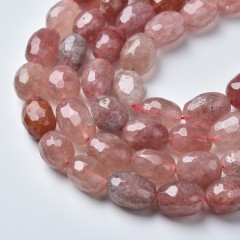 Red Strawberry Quartz Through-drilled Faceted Freeform Nugget Beads Strands, Approx 10-14x12-20mm, 38cm/strand