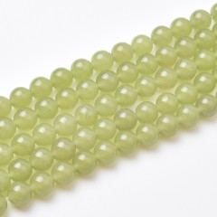 Dyed Olive Green Jade Smooth Round Beads Strands, Approx 6-10mm, 38cm/strand