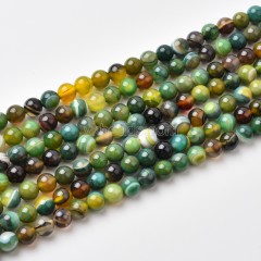Yellow Green Lace/Banded Agate Smooth Round Beads Strands, Approx 4-12mm, 38cm/strand
