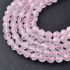 Rose Quartz Star Cut Faceted Round Beads Strands, Approx 6-10mm, 38cm/strand