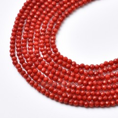 Red Coral Faceted Round Beads Strands, Approx 2-3mm, 38cm/strand