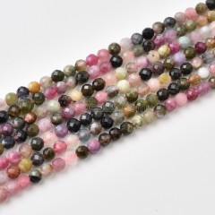 Multicolor Tourmaline Faceted Round Beads Strands, Approx 2-4mm, 38cm/strand