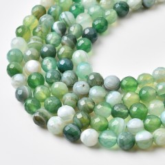 Light Green Lace/Banded Agate Faceted Round Beads Strands, Approx 8-10mm, 38cm/strand
