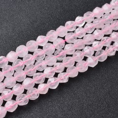 Rose Quartz Star Cut Faceted Round Beads Strands, Approx 6-10mm, 38cm/strand