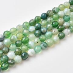 Light Green Lace/Banded Agate Faceted Round Beads Strands, Approx 8-10mm, 38cm/strand