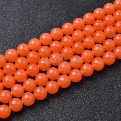 Dyed Orange Red Color Jade Smooth Round Beads Strands, Approx 4-12mm, 38cm/strand