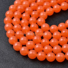 Dyed Orange Red Color Jade Smooth Round Beads Strands, Approx 4-12mm, 38cm/strand