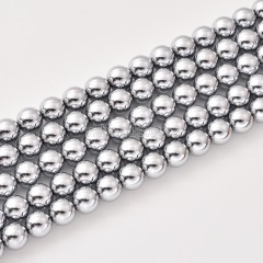 Silver Color Plated Hematite Smooth Round Beads Strands, Approx 2-16mm, 38cm/strand