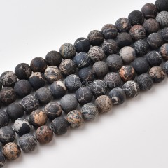 Black Imperial Jasper Matte Round Beads Strands, Approx 4-14mm, 38cm/strand
