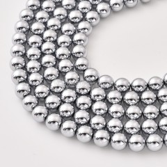 Silver Color Plated Hematite Smooth Round Beads Strands, Approx 2-16mm, 38cm/strand