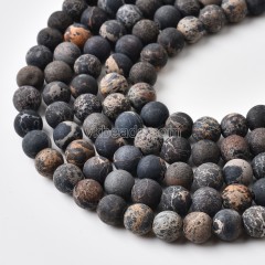 Black Imperial Jasper Matte Round Beads Strands, Approx 4-14mm, 38cm/strand
