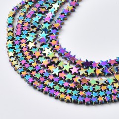 Rainbow Color Plated Hematite Flat Star Beads Strands, Approx 4-10mm, 38cm/strand
