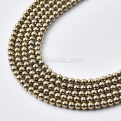 Pyrite Color Plated Hematite Smooth Round Beads Strands, Approx 2-16mm, 38cm/strand