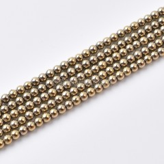 Pyrite Color Plated Hematite Smooth Round Beads Strands, Approx 2-16mm, 38cm/strand
