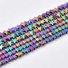 Rainbow Color Plated Hematite Flat Star Beads Strands, Approx 4-10mm, 38cm/strand