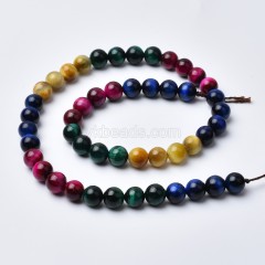 Gradient Tiger Eye(Purple+Lapis Lazuli Blue+Lake Blue+Green+Golden+Yellow+Fuchsia+Red) Smooth Round Beads Strands, Approx 6-10mm, Approx 38cm/strand