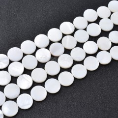 White Shell Flat Round Disc/Coin Beads Strands, Approx 14.8-15mm, 38cm/strand