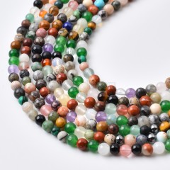 Random Multi Gemstone Smooth Round Beads Strands, Approx 4-10mm, 38cm/strand