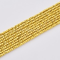 Bright Gold Color Plated Hematite Cushion Faceted Puffy Cube Beads Strands, Approx 2x2-6x6mm, 38cm/strand