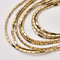 Pyrite Color Plated Hematite Triangle Tube Cylinder Beads Strands, Approx 3x3-3x5mm, 38cm/strand