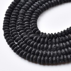 Black Lava Rock Smooth Saucer Beads Strands, Approx 3x6mm, 38cm/strand