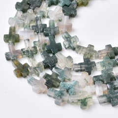 Moss Agate Vertically Drilled Flat Cross Beads Strands, Approx 10x14mm, 38cm/strand