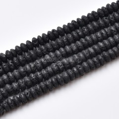 Black Lava Rock Smooth Saucer Beads Strands, Approx 3x6mm, 38cm/strand