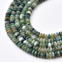 Moss Agate Smooth Saucer Beads Strands, Approx 3x6mm, 38cm/strand