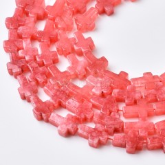 Dyed Red Jade Vertically Drilled Flat Cross Beads Strands, Approx 10x14mm, 38cm/strand