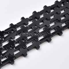 Black Agate Vertically Drilled Flat Cross Beads Strands, Approx 12x20mm, 38cm/strand