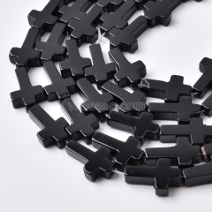 Black Agate Vertically Drilled Flat Cross Beads Strands, Approx 12x20mm, 38cm/strand