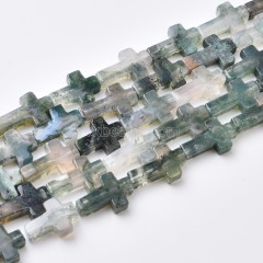 Moss Agate Vertically Drilled Flat Cross Beads Strands, Approx 12x20mm, 38cm/strand
