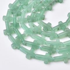 Green Aventurine Vertically Drilled Flat Cross Beads Strands, Approx 12x20mm, 38cm/strand