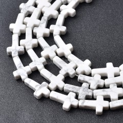 Howlite Vertically Drilled Flat Cross Beads Strands, Approx 12x20mm, 38cm/strand