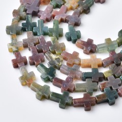 Fancy Jasper/Indian Agate Vertically Drilled Flat Cross Beads Strands, Approx 10x14mm, 38cm/strand