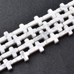 Howlite Vertically Drilled Flat Cross Beads Strands, Approx 12x20mm, 38cm/strand