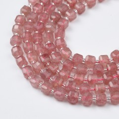 Red Strawberry Quartz Faceted Cube Beads Strands, Approx 8mm, 38cm/strand