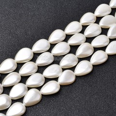 White Shell Pearl Smooth Flat Teardrop Beads Strands, Approx 13x18mm, 38cm/strand