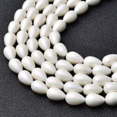 White Shell Pearl Matte Round Teardrop Beads Strands, Approx 6x9-10x14mm, 38cm/strand