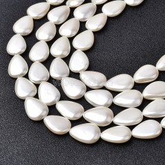 White Shell Pearl Smooth Flat Teardrop Beads Strands, Approx 13x18mm, 38cm/strand