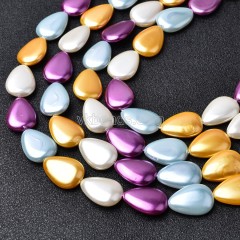 Multicolor Shell Pearl Smooth Flat Teardrop Beads Strands, Approx 13x18mm, 38cm/strand