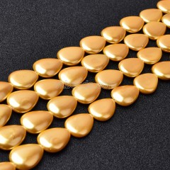 Golden Yellow Shell Pearl Smooth Flat Teardrop Beads Strands, Approx 13x18mm, 38cm/strand